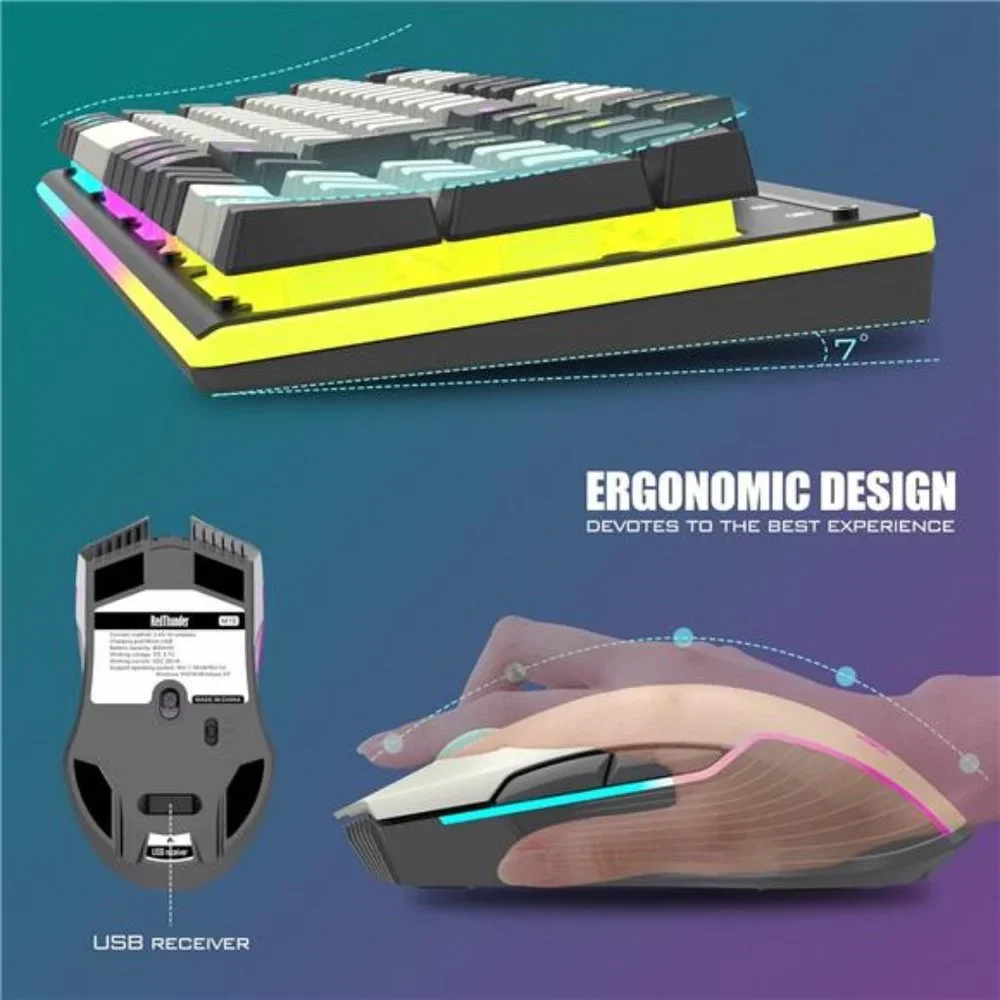 K10 Wireless Gaming Keyboard and Mouse Combo, LED Backlit Rechargeable 3800mAh